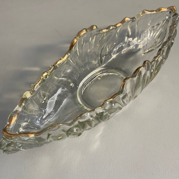 Jeannette Glass Gondola Centerpiece Mid-Century Art Deco Bowl with Gold Trim - Picture 1 of 7